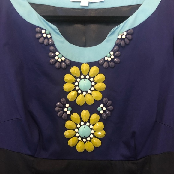 Boden embellish jeweled neckline Color block dress 14 blue black - Picture 2 of 11